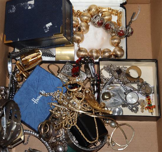 A quantity of assorted costume jewellery, including silver charm bracelet.